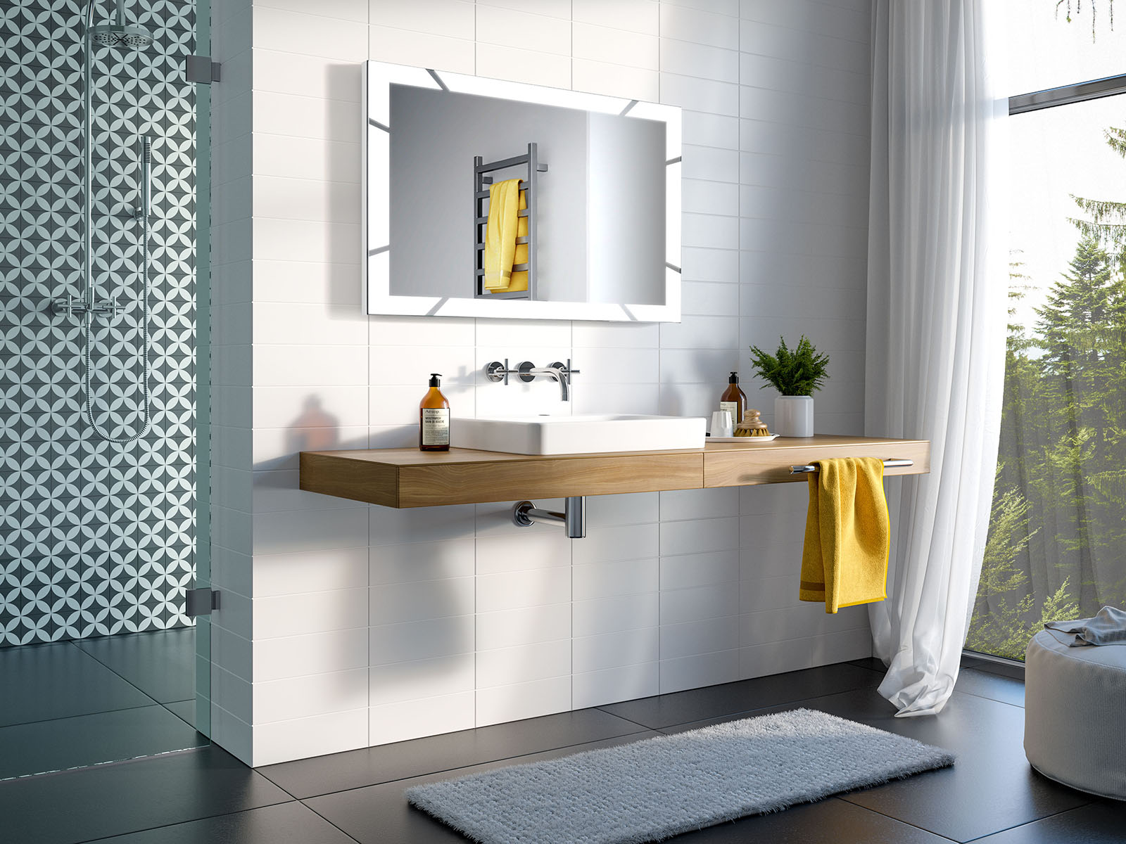 Specchio bagno 70x50 cm con luce led touch premium